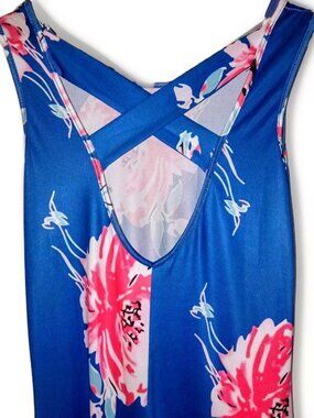 Hi-Lo Blue Dress Pink Flowers S